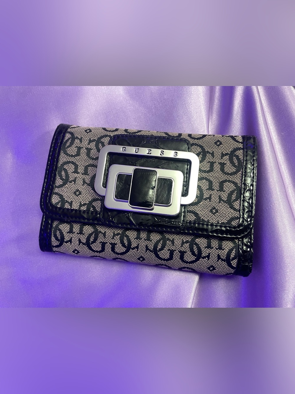 Y2K Vintage 2000’s Guess Monogram Buckle Flap Wallet McBling